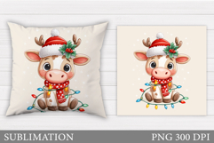Christmas Cow Pillow Design. Christmas Pillow Sublimation Product Image 1
