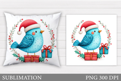 Christmas Bird Pillow Design. Christmas Pillow Sublimation Product Image 1