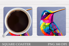 Hummingbird Square Coaster. Hummingbird Coaster Sublimation Product Image 1