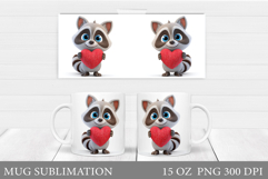 Valentines Raccoon Mug Sublimation. Valentines Mug Design Product Image 1