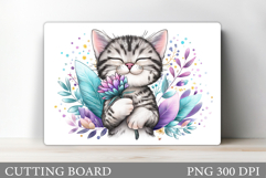 Cute Cat Cutting Board Design. Cat Flowers Cutting Board Product Image 1