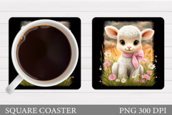 Cute Lamb Coaster Sublimation. Lamb Flowers Coaster Design Product Image 1