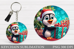 Cute Penguin Keychain Design. Christmas Keychain Sublimation Product Image 1