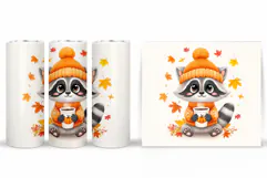Fall Raccoon Tumbler Design. Fall Tumbler Sublimation Product Image 2