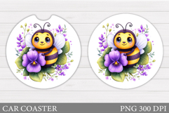 Cute Bee Car Coaster Design. Cute Bee Sublimation Product Image 1