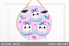 Cute Ghost Door Sign Design. Halloween Door Sign Sublimation Product Image 1