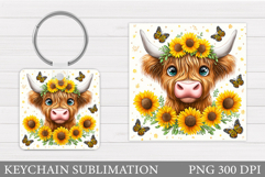 Cow Keychain Design. Cow Flowers Keychain Sublimation Product Image 1