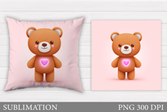 Valentines Bear Pillow Design. Valentines Pillow Sublimation Product Image 1