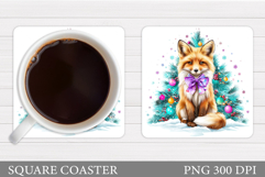 Christmas Fox Coaster. Christmas Coaster Sublimation Product Image 1