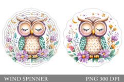 Cute Owl Wind Spinner Design. Owl Wind Spinner Sublimation Product Image 1