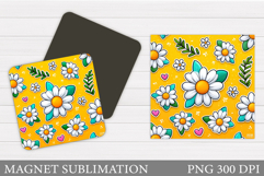 Daisy Flowers Magnet Design. Floral Magnet Sublimation Product Image 1