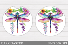 Dragonfly Car Coaster. Flowers Car Coaster Design Product Image 1