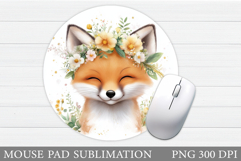 Cute Fox Mouse Pad Design. Fox Round Mouse Pad Product Image 1