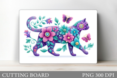 Floral Cat Cutting Board Design. Cute Cat Sublimation Product Image 1