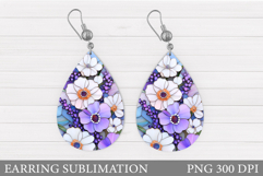 Flowers Teardrop Earring Design. Flowers Earring Sublimation Product Image 1
