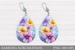 Flowers Teardrop Earring Design. Flowers Earring Sublimation Product Image 1