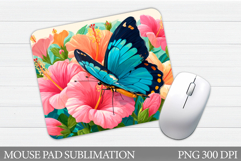 Butterfly Mouse Pad Design. Flowers Mouse Pad Sublimation Product Image 1