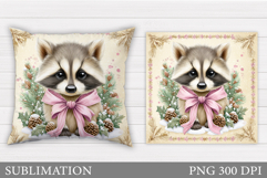 Christmas Raccoon Pillow. Christmas Pillow Sublimation Product Image 1