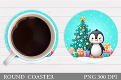 Christmas Penguin Coaster. Christmas Coaster Sublimation Product Image 1
