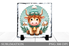 Christmas Cow Sublimation. Christmas Cow Slate Design Product Image 1