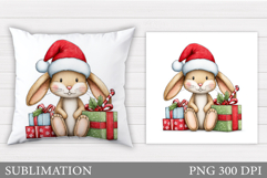 Christmas Bunny Pillow Design. Christmas Pillow Sublimation Product Image 1