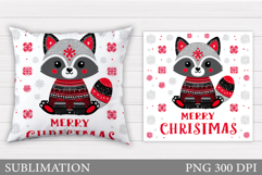 Christmas Raccoon Pillow. Christmas Pillow Sublimation Product Image 1
