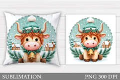 Christmas Cow Pillow Design. Christmas Pillow Sublimation Product Image 1
