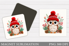 Christmas Owl Magnet Design. Christmas Magnet Sublimation Product Image 1
