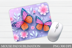 Butterflies Mouse Pad Sublimation. Flowers Mouse Pad Design Product Image 1
