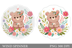 Cute Bear Wind Spinner. Bear Flowers Spinner Sublimation Product Image 1