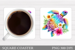 Turtle Square Coaster Design. Sea Turtle Coaster Sublimation Product Image 1