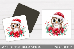 Christmas Owl Magnet Design. Christmas Magnet Sublimation Product Image 1