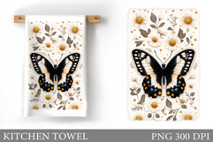 Butterfly Kitchen Towel. Flowers Kitchen Towel Sublimation Product Image 1