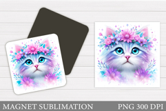 Cat Flowers Magnet Sublimation. Cute Cat Magnet Design Product Image 1