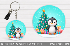 Cute Penguin Keychain Sublimation. Christmas Keychain Design Product Image 1