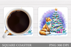 Christmas Fox Coaster. Christmas Coaster Sublimation Product Image 1