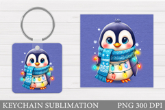 Cute Penguin Keychain Sublimation. Christmas Keychain Design Product Image 1
