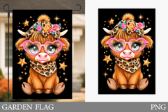 Highland Cow Garden Flag. Summer Cow Garden Flag Design Product Image 1
