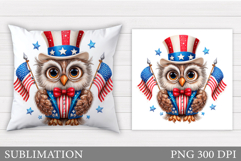 Patriotic Owl Pillow Design. Patriotic Pillow Sublimation Product Image 1