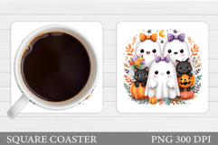 Cute Ghost Coaster Sublimation. Halloween Coaster Design Product Image 1