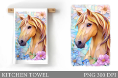 Horse Kitchen Towel Design. Horse Flowers Sublimation Product Image 1