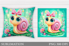 Cute Snail Pillow Design. Cute Snail Sublimation Product Image 1