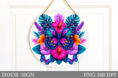 Butterfly Door Sign Sublimation. Flowers Door Sign Design Product Image 1