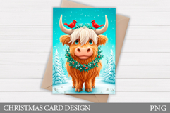 Christmas Cow Card Printable. Christmas Card Design Product Image 1