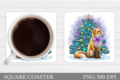 Christmas Fox Coaster. Christmas Coaster Sublimation Product Image 1