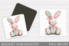 Patchwork Bunny Magnet Design. Cute Bunny Magnet Sublimation Product Image 1