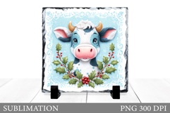 Christmas Cow Sublimation. Christmas Cow Slate Design Product Image 1