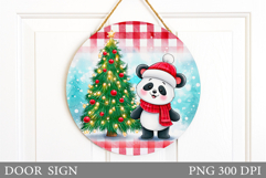Christmas Panda Door Sign. Christmas Door Sign Sublimation Product Image 1