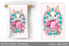 Cute Bunny Kitchen Towel. Bunny Flowers Kitchen Towel Design Product Image 1