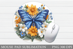 Butterfly Mouse Pad Design. Butterfly Round Mouse Pad Product Image 1